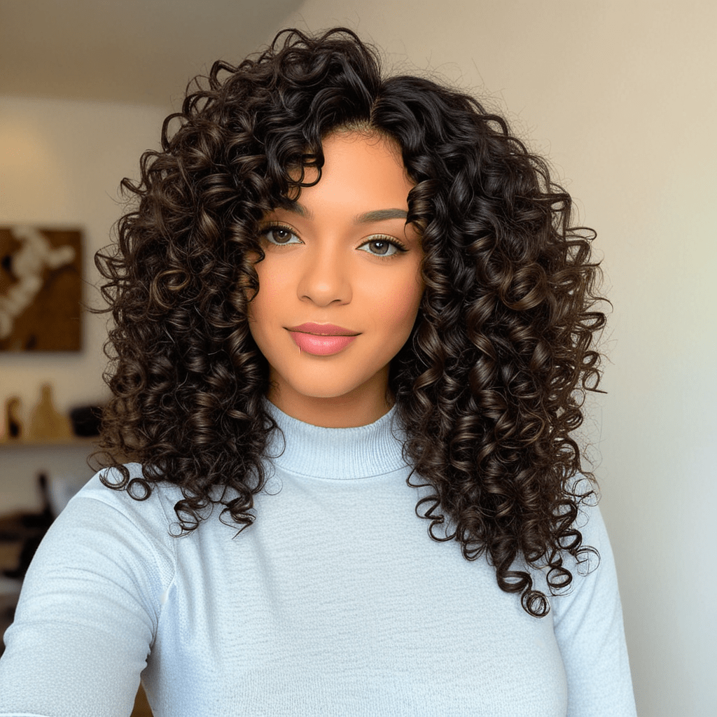 Corte mariposa en pelo rizado